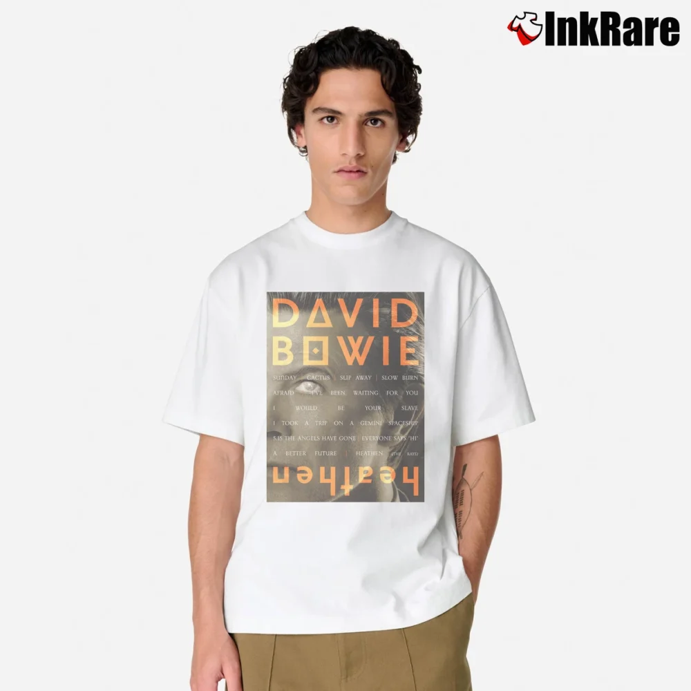 Men’s David Bowie Heathen 2002 Classic T-Shirt in white | Soft, Breathable Everyday Wear