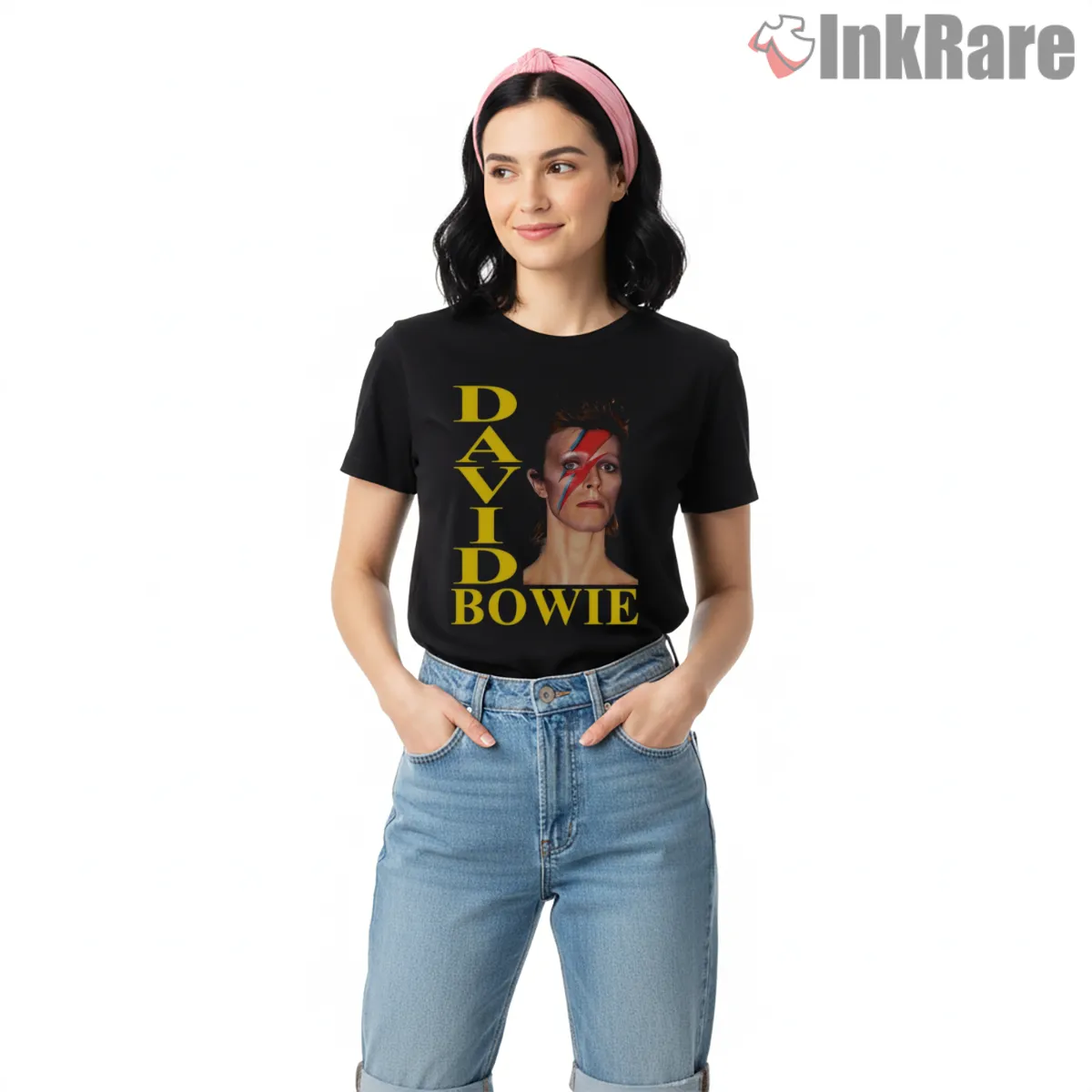 David Bowie Lightning Bolt Classic Portrait Retro Short Sleeve Black David Bowie Lightning Bolt Classic Portrait Retro Shirt on black short sleeve shirt for women graphic tee