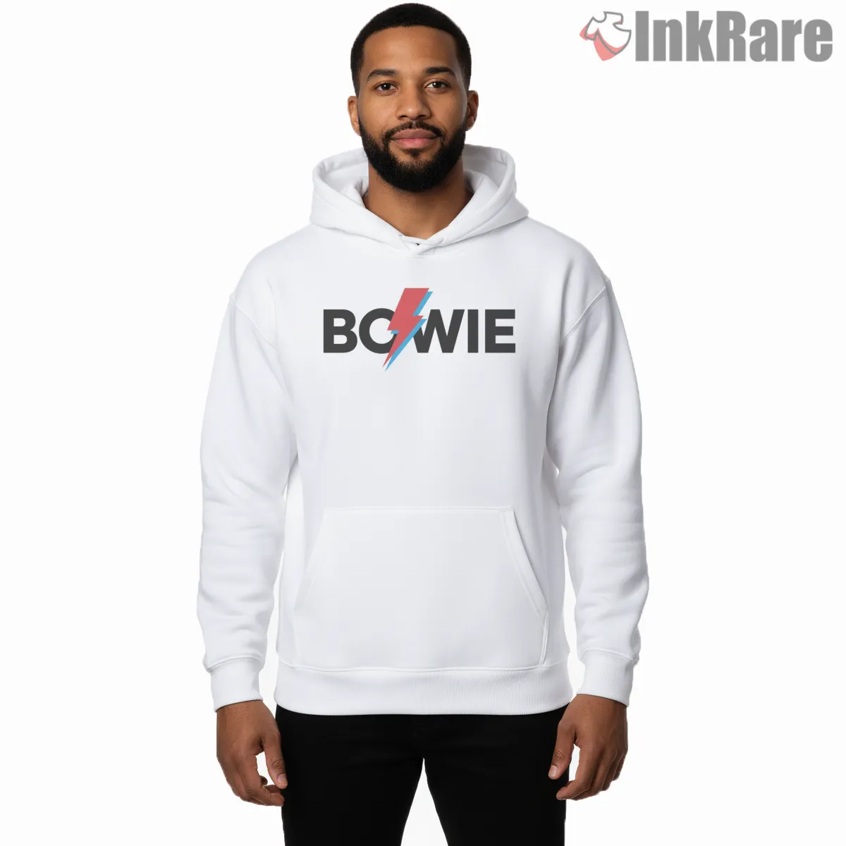 David Bowie Minimal Lightning Logo Retro Shirt on white hoodie for men graphic tee
