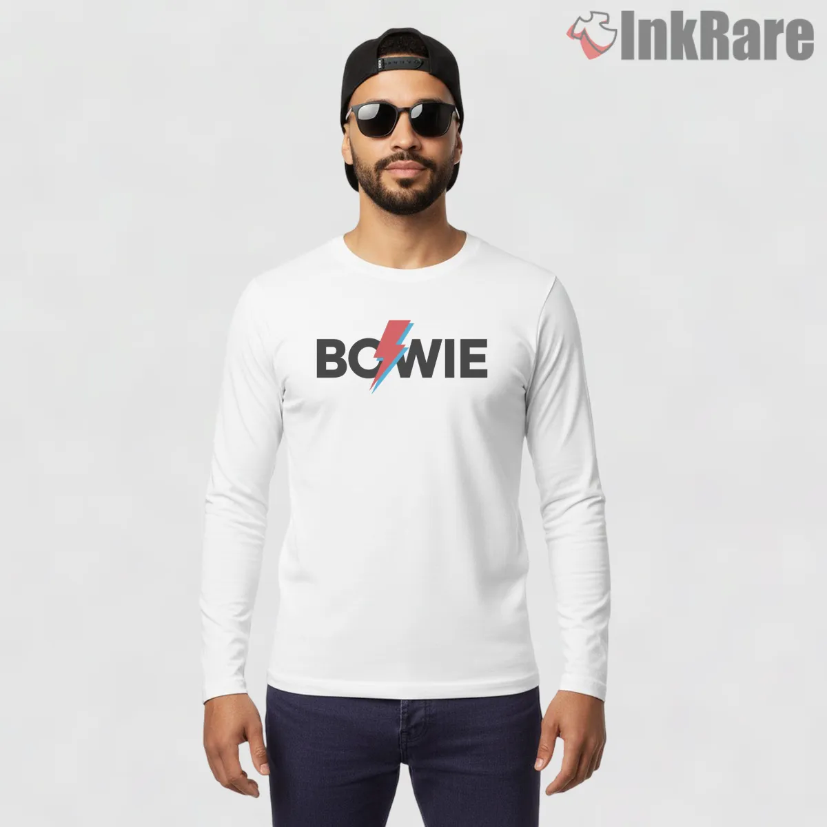 David Bowie Minimal Lightning Logo Retro Long Sleeve White David Bowie Minimal Lightning Logo Retro Shirt on white long sleeve shirt for men graphic tee