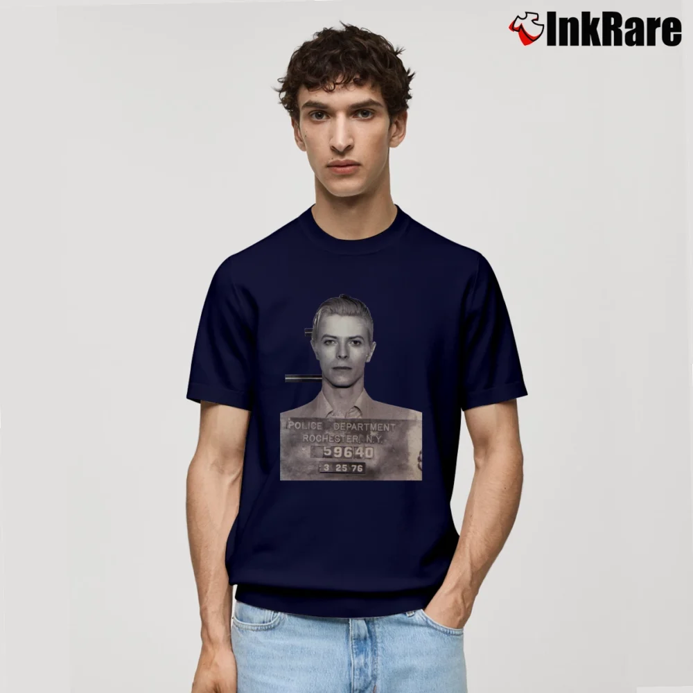 Men’s David Bowie Mugshot Classic T-Shirt in navy | Soft, Breathable Everyday Wear