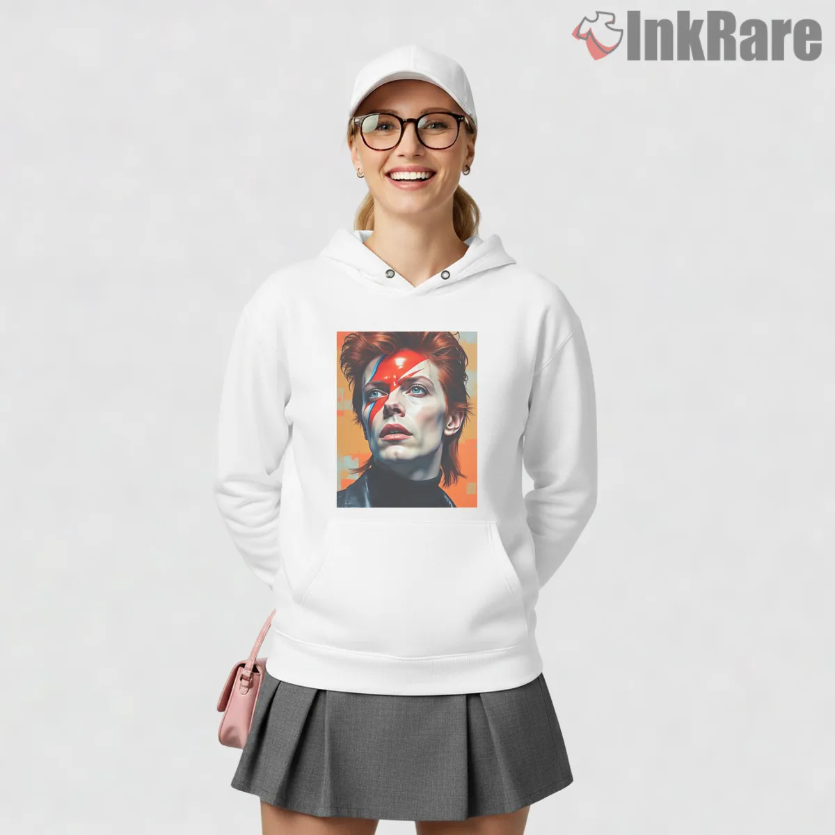 David Bowie Painted Lightning Portrait Modern Art Hoodie White David Bowie Painted Lightning Portrait Modern Art Shirt on white hoodie for women graphic tee