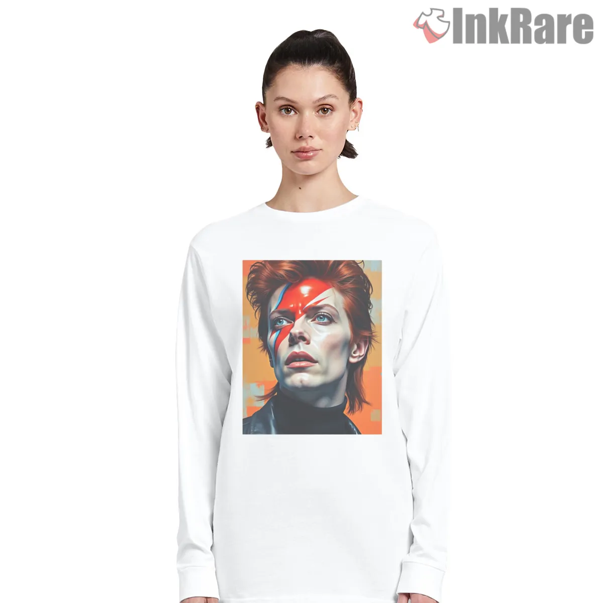 David Bowie Painted Lightning Portrait Modern Art Long Sleeve White David Bowie Painted Lightning Portrait Modern Art Shirt on white long sleeve shirt for women graphic tee