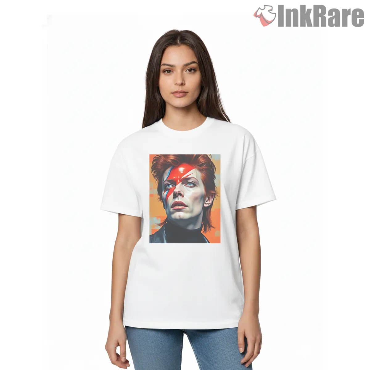 David Bowie Painted Lightning Portrait Modern Art Short Sleeve White David Bowie Painted Lightning Portrait Modern Art Shirt on white short sleeve shirt for women graphic tee