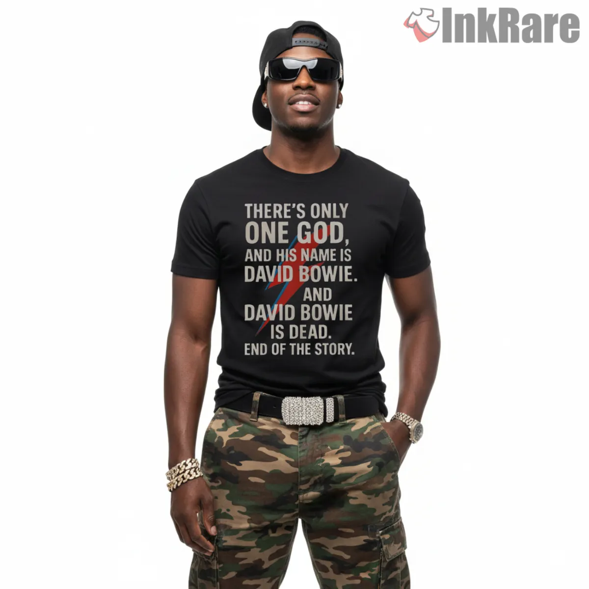 David Bowie Quote Lightning Bolt Tribute Shirt on black short sleeve shirt for men graphic tee