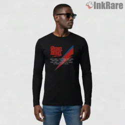 David Bowie Rebel Rebel Lightning Typography Rock Shirt on black long sleeve shirt for men graphic tee