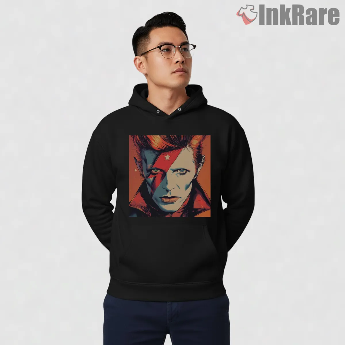 David Bowie Starman Lightning Bolt Pop Art Shirt on black hoodie for men graphic tee