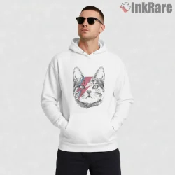 David Bowie Ziggy Stardust Cat Parody Graphic Shirt on white hoodie for men graphic tee