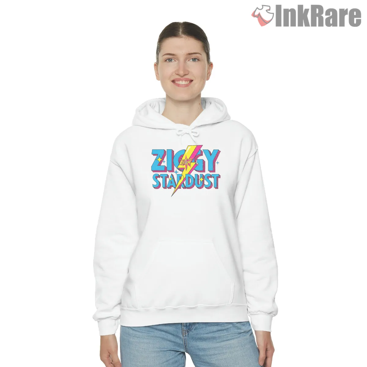 David Bowie Ziggy Stardust Retro Typography Hoodie White David Bowie Ziggy Stardust Retro Typography Shirt on white hoodie for women graphic tee