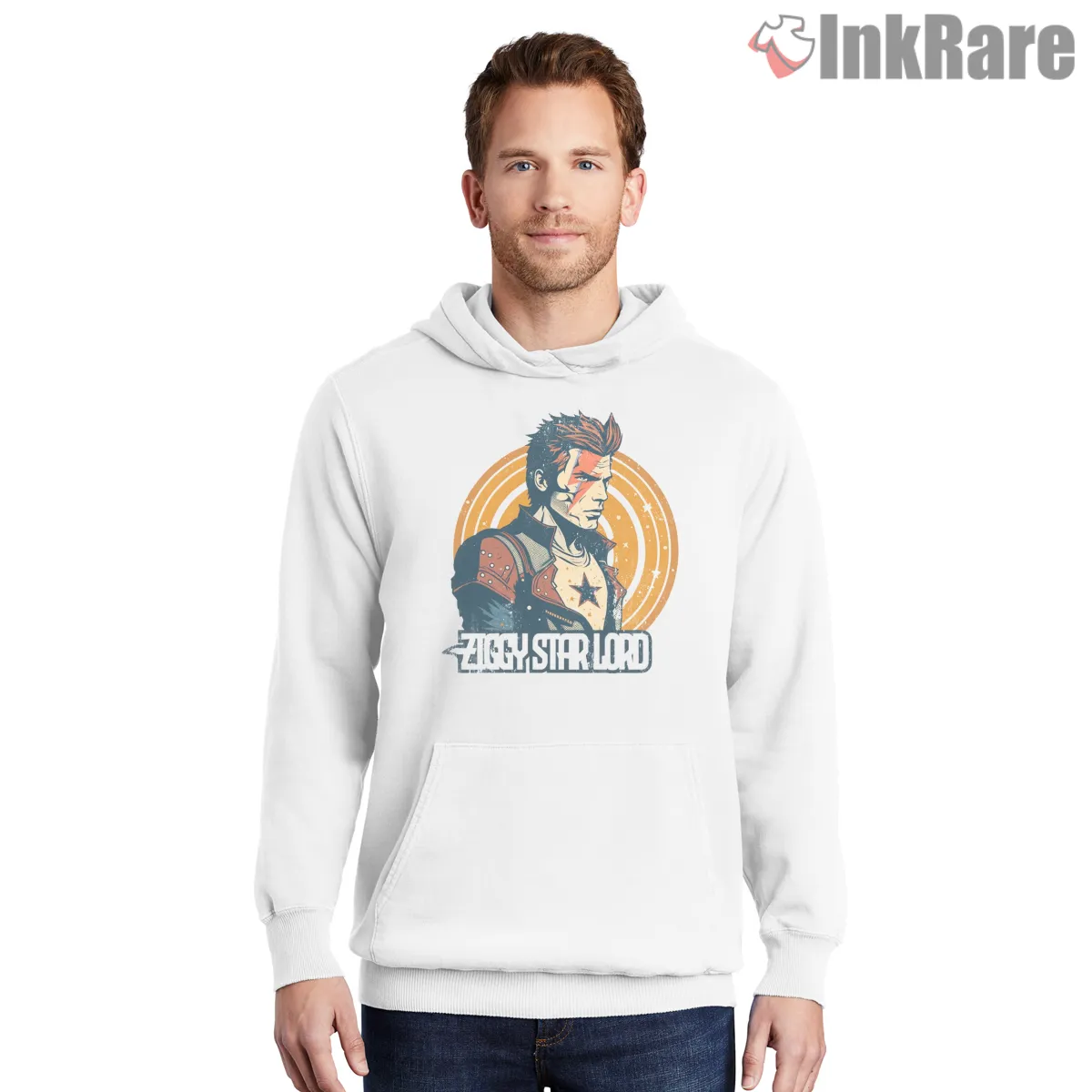 David Bowie Ziggy Stardust Star Lord Crossover Shirt on white hoodie for men graphic tee