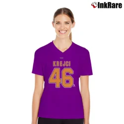 Women’s David Krejci Boston Bruins Player V-Neck Tee in purple | Chic Neckline, Soft Texture