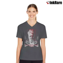 Women’s David Lynch We Live Inside A Dream V-Neck Tee in charcoal | Chic Neckline, Soft Texture