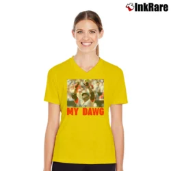 Women’s David Ortiz My Dawg V-Neck Tee in yellow | Chic Neckline, Soft Texture