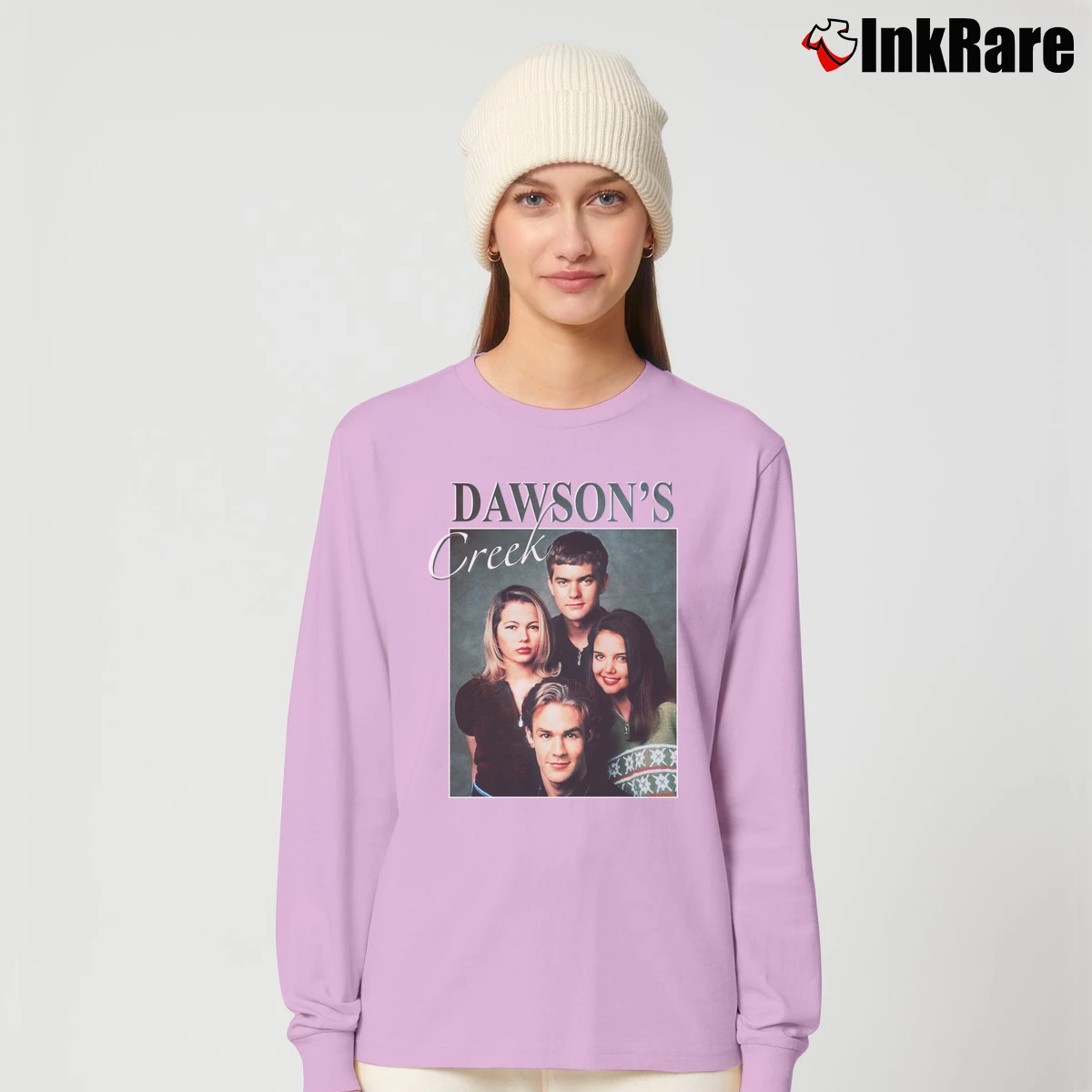 Women’s Dawson's Creek Inspired 90s Fan Homage Long-Sleeve Top in light pink | Sleek, Versatile, All-Season