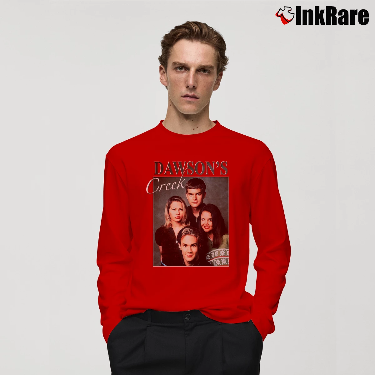 Men’s Dawson's Creek Inspired 90s Fan Homage Long-Sleeve Shirt in red | Sleek, Lightweight, Year-Round Wear