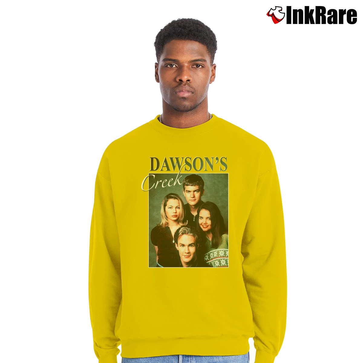 Men’s Dawson's Creek Inspired 90s Fan Homage Crewneck Sweatshirt in yellow | Cozy Fabric, Clean Style