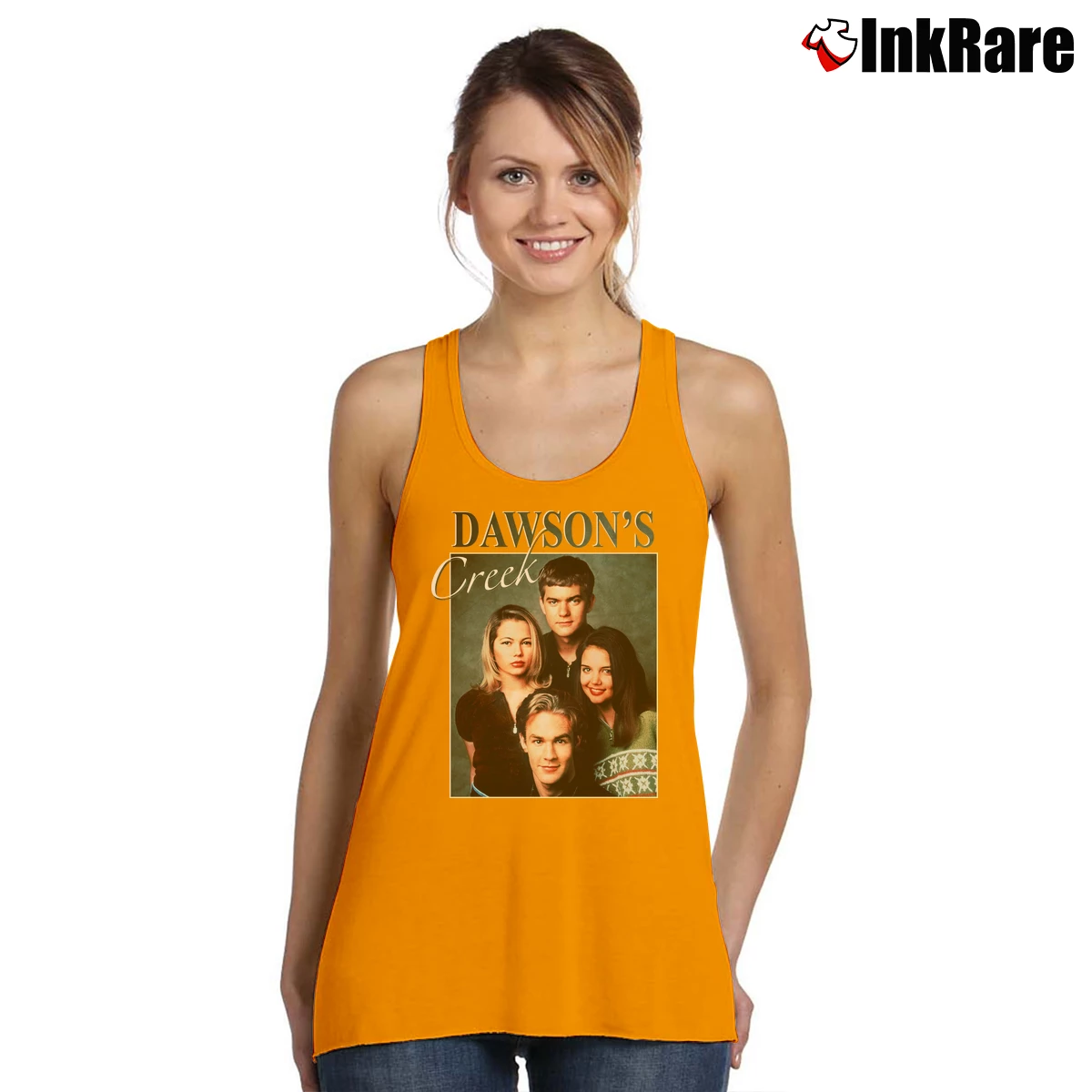 Women’s Dawson's Creek Inspired 90s Fan Homage Tank Top in orange | Lightweight, Movement-Friendly