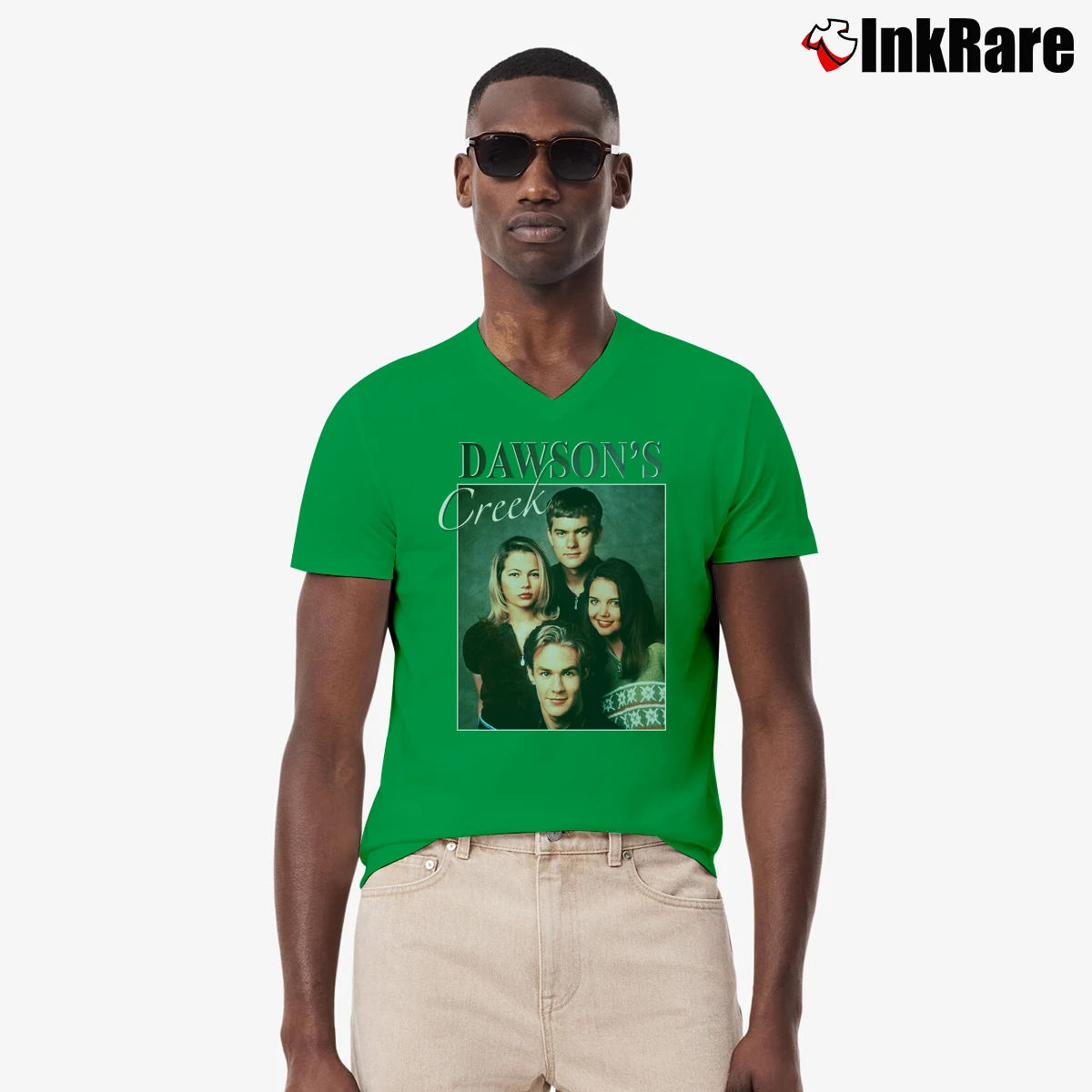 Men’s Dawson's Creek Inspired 90s Fan Homage V-Neck Tee in irish green | Sharp, Breathable, Everyday Staple