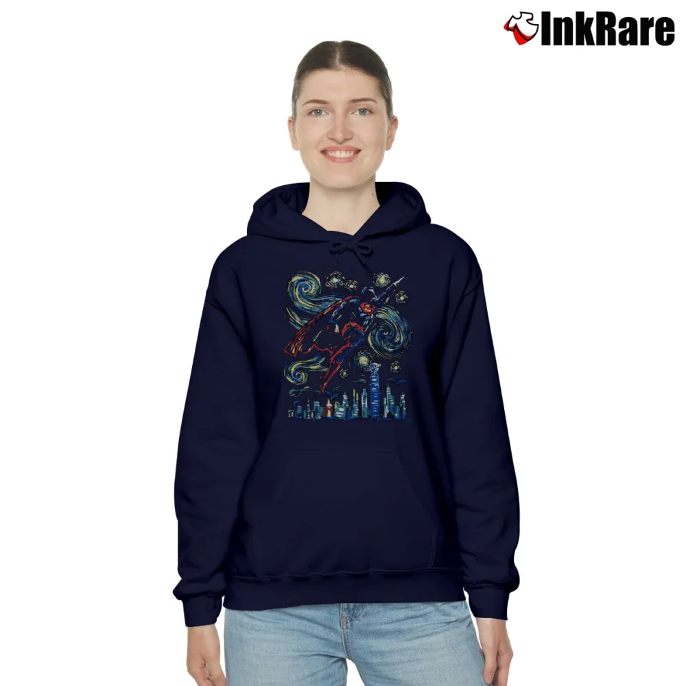 Women’s DC Comics Superman Starry Night Van Gogh Cozy Hoodie in navy | Warm, Structured, Stylish