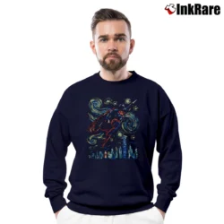 Men’s DC Comics Superman Starry Night Van Gogh Crewneck Sweatshirt in navy | Cozy Fabric, Clean Style