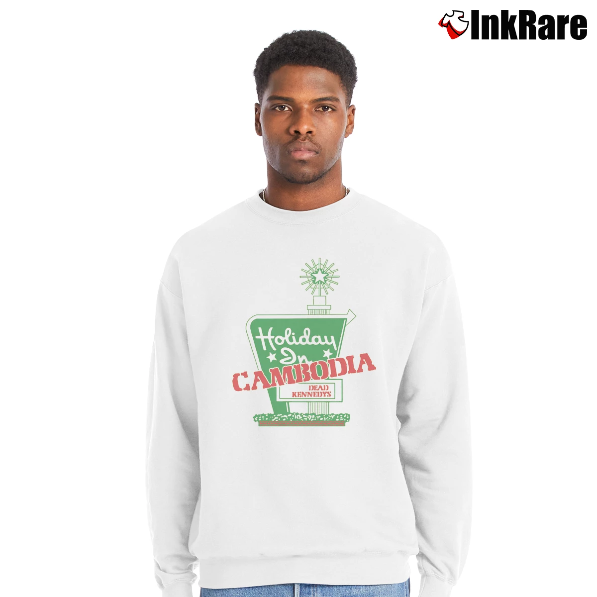 Men’s Dead Kennedys Holiday in Cambodia Crewneck Sweatshirt in white | Cozy Fabric, Clean Style