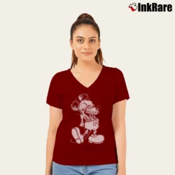 Women’s Dead Mickey Mouse V-Neck Tee in maroon | Chic Neckline, Soft Texture