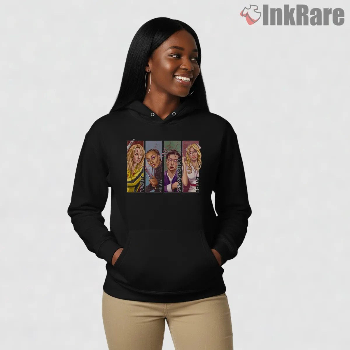 Deadly Viper Assassination Squad Character Panels Hoodie Black Deadly Viper Assassination Squad Character Panels Shirt on black hoodie for women graphic tee