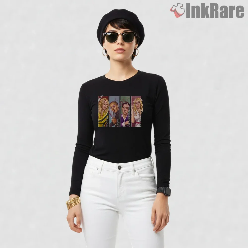 Deadly Viper Assassination Squad Character Panels Shirt on black long sleeve shirt for women graphic tee