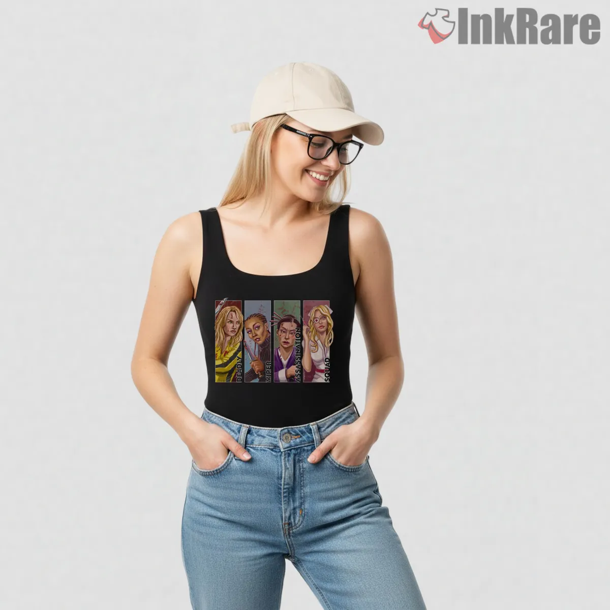 Deadly Viper Assassination Squad Character Panels Tank Top Black Deadly Viper Assassination Squad Character Panels Shirt on black tank top for women graphic tee