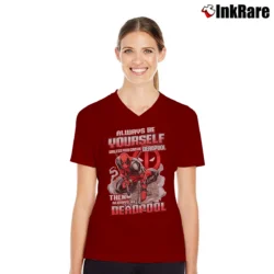 Women’s Deadpool Always Be Yourself Marvel V-Neck Tee in maroon | Chic Neckline, Soft Texture