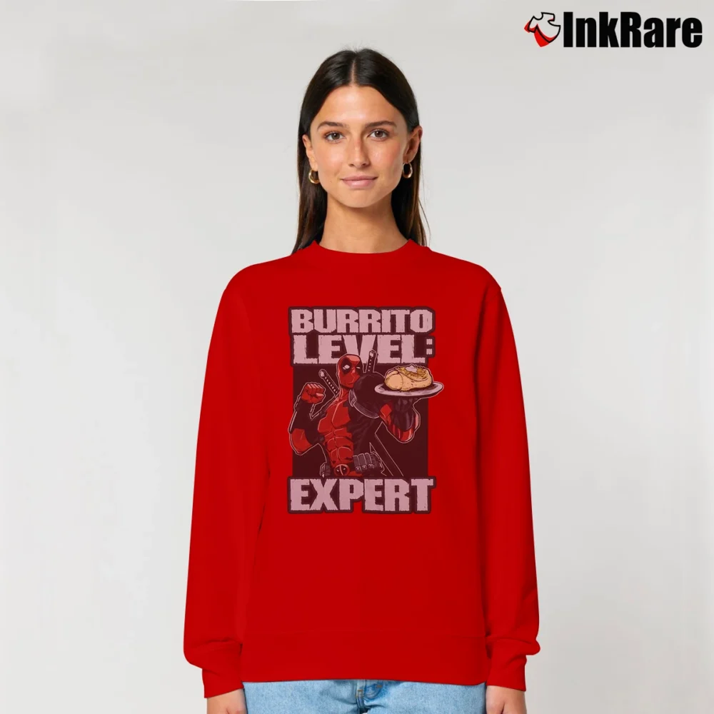 Women’s Deadpool Burrito Level Expert Marvel Relaxed Sweatshirt in red | Soft, Laid-Back Vibe