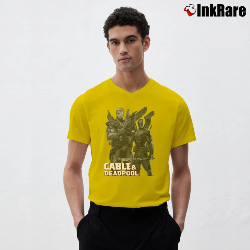 Men’s Deadpool Cable And Deadpool Marvel Comic V-Neck Tee in yellow | Sharp, Breathable, Everyday Staple