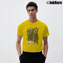 Men’s Deadpool Cable And Deadpool Marvel Comic V-Neck Tee in yellow | Sharp, Breathable, Everyday Staple