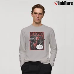 Men’s Deadpool Call Me Hand Gesture Wink Marvel Graphic Long-Sleeve Shirt in sport grey | Sleek, Lightweight, Year-Round Wear
