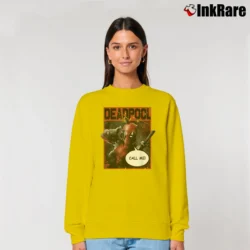 Women’s Deadpool Call Me Hand Gesture Wink Marvel Graphic Relaxed Sweatshirt in yellow | Soft, Laid-Back Vibe