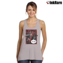 Women’s Deadpool Call Me Hand Gesture Wink Marvel Graphic Tank Top in sport grey | Lightweight, Movement-Friendly