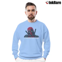 Men’s Deadpool Couple Custom Text Valentine Marvel Gift Crewneck Sweatshirt in light blue | Cozy Fabric, Clean Style