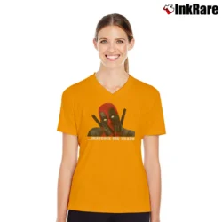 Women’s Deadpool Couple Custom Text Valentine Marvel Gift V-Neck Tee in orange | Chic Neckline, Soft Texture