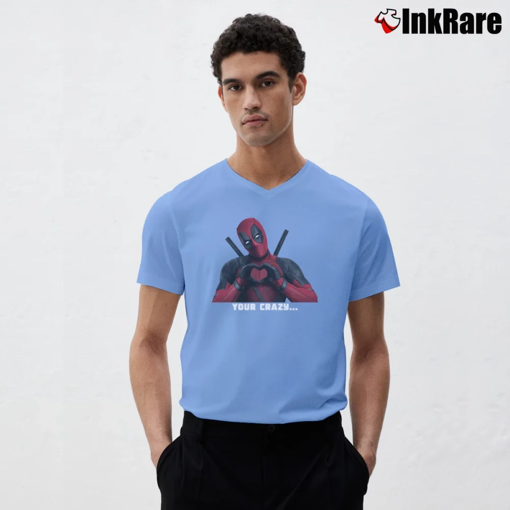 Men’s Deadpool Couple Funny Valentine Marvel Custom V-Neck Tee in light blue | Sharp, Breathable, Everyday Staple