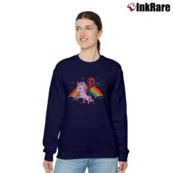 Women’s Deadpool Epic Riding a Unicorn Marvel Comic Relaxed Sweatshirt in navy | Soft, Laid-Back Vibe