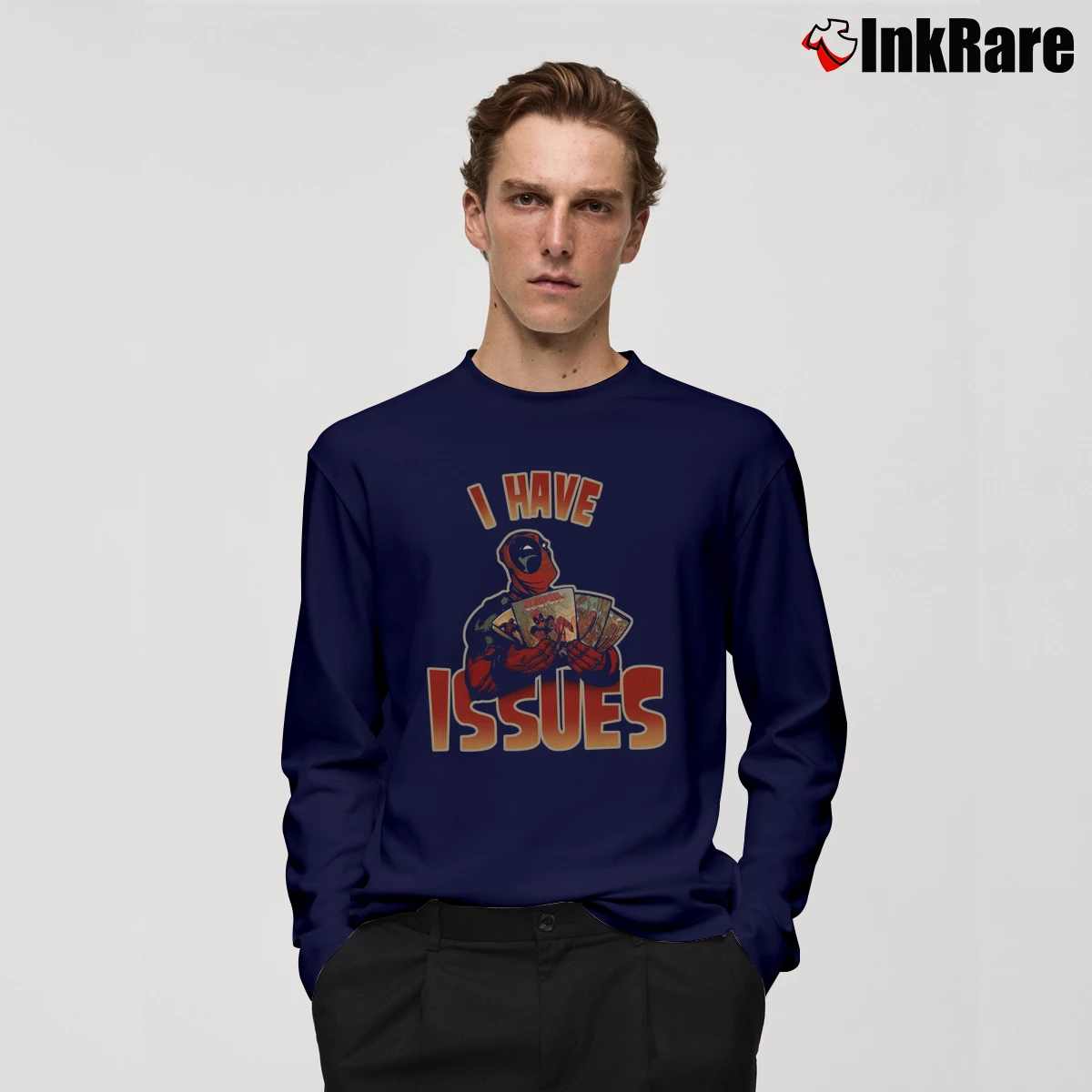 Deadpool I Have Issues Men’s Long-Sleeve Tee in navy – Versatile Layering Men’s Deadpool I Have Issues Long-Sleeve Shirt in navy | Sleek, Lightweight, Year-Round Wear