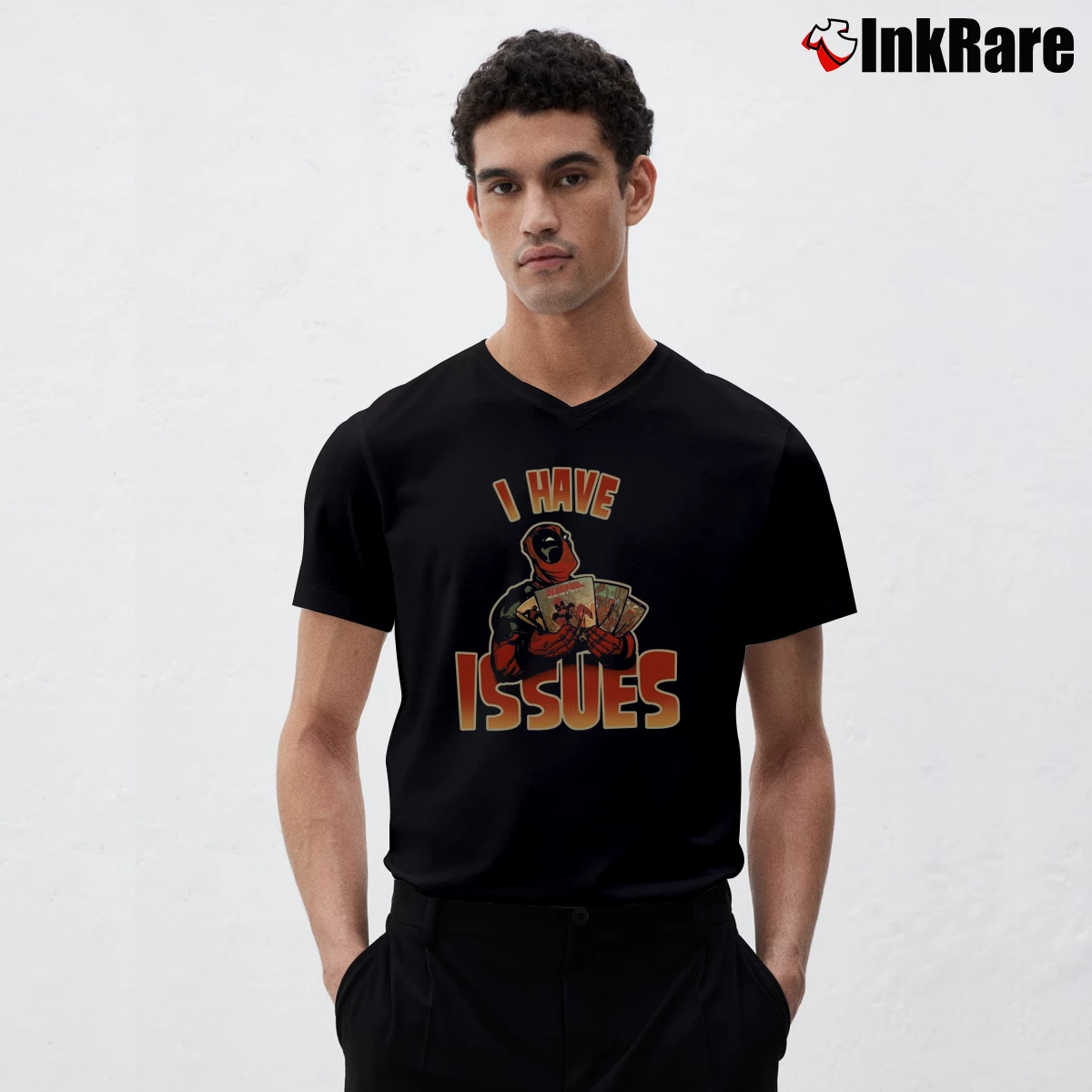Deadpool I Have Issues Men’s V-Neck Tee in black – Modern Essential Men’s Deadpool I Have Issues V-Neck Tee in black | Sharp, Breathable, Everyday Staple