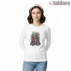 Deadpool Iron Throne Mashup Comic Style Shirt on white long sleeve shirt for women graphic tee