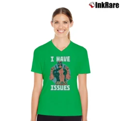 Women’s Deadpool Marvel I Have Issues Comic V-Neck Tee in irish green | Chic Neckline, Soft Texture
