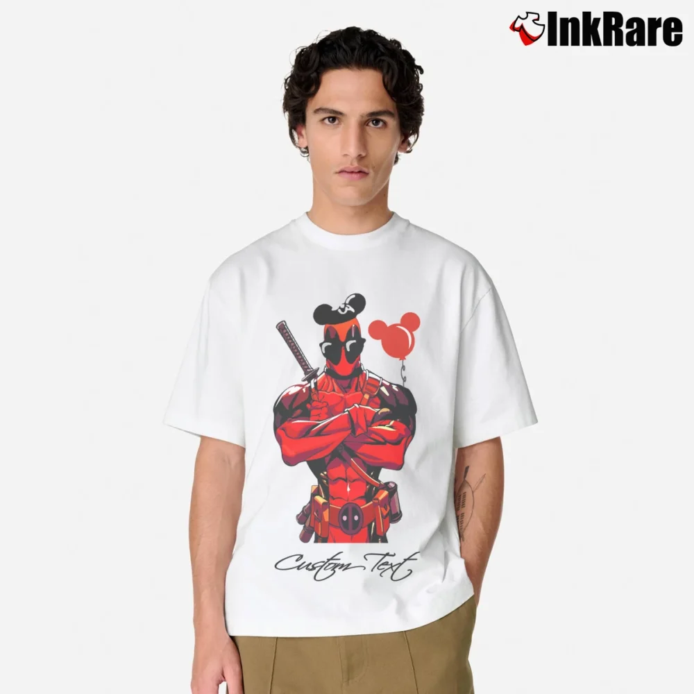 Men’s Deadpool Marvel Mickey Mouse Custom Name Gift Classic T-Shirt in white | Soft, Breathable Everyday Wear