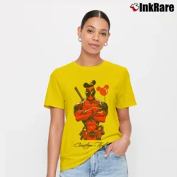 Women’s Deadpool Marvel Mickey Mouse Custom Name Gift Signature T-Shirt in yellow | Soft, Flattering Fit