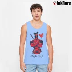Men’s Deadpool Marvel Mickey Mouse Custom Name Gift Tank Top in light blue | Breathable, Active-Friendly Design