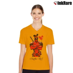 Women’s Deadpool Marvel Mickey Mouse Custom Name Gift V-Neck Tee in orange | Chic Neckline, Soft Texture