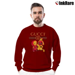Men’s Deadpool Pikachu Gucci Pokemon Funny Crewneck Sweatshirt in maroon | Cozy Fabric, Clean Style