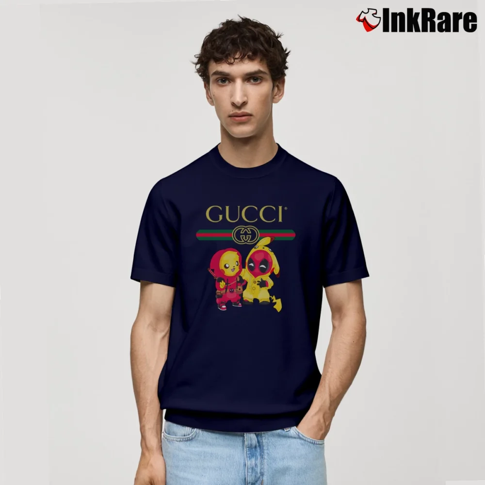 Men’s Deadpool Pikachu Gucci Pokemon Funny Classic T-Shirt in navy | Soft, Breathable Everyday Wear